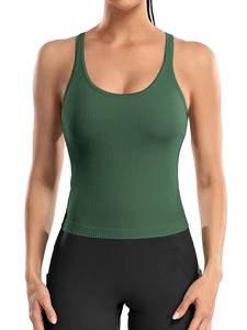 lot 3443 image: ATTRACO Womens Cropped Tank Top with Built in Bra Summer Cami Tops Workout Tanks Green M