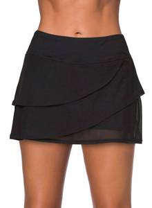 lot 3445 image: Aleumdr Womens Three Layered Waistband Ruffle Swimdress Swim Skirt Swimsuit Bottom Large 12 14 Black