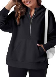 lot 3449 image: Eytino Women Plus Size Lightweight Sweatshirts Zipper Long Sleeve Oversized Pullovers Shirts Tops with Pockerts,2X Black