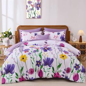 lot 3453 image: Annibedding Purple King Size Comforter Set, 8 Pieces Soft Microfiber Floral Bed in a Bag Comforter Bed Set with Pillowcase and Sheets for All Season(90x104)