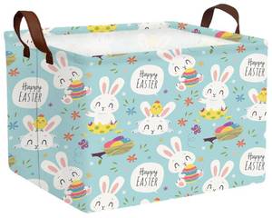 lot 3455 image: MYFLOCY Large Rectangular Easter Baskets Empty Waterproof Boy Toy Box Foldable Kids Gifts Storage Bin Spring Room Decor(Flower Rabbit Holding Egg)