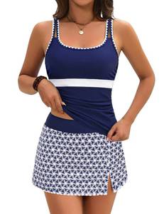 lot 3466 image: BMJL Womens Tankini Swimsuits Tummy Control Two Piece Bathing Suit Modest Swim Skirt Color Block Swim Suits 2026 (X-Large, Blue)