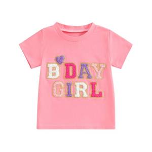 lot 3474 image: FIOMVA Toddler Baby Girl Birthday Shirt Short Sleeve Embroidery Tee Shirt Birthday Outfits Summer Clothes (Pink, 6-7 Years)