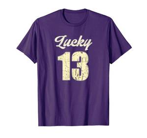 lot 3475 image: Lucky Number Thirteen Retro Distressed Vintage Tshirt T-Shirt Black L