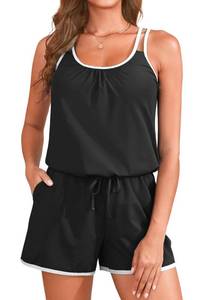 lot 3477 image: Tempt Me Romper Swimsuits - Women One Piece Bathing Suit with Shorts Boyleg Swimwear with Pockets 2026 Black White L