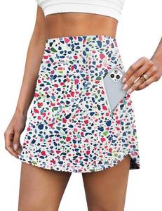 lot 3484 image: LouKeith Golf Skirts for Women Tennis Skirt with Zipper Pockets High Waisted Running Casual Athletic Skorts Built-in Shorts Boho Flowers L