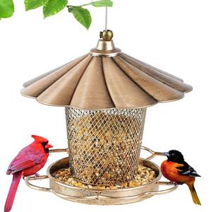lot 3494 image: LBTING Bird Feeder for Outdoor, Metal Wild Bird Feeder for Hanging Outside Garden Yard Decoration, Flower Petals Shaped with Roof