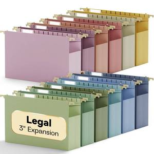 lot 3505 image: NORDUN Plastic Hanging File Folders Legal Size,Heavy Duty 3 Expandable Legal Folders for Filing Cabinet,12 Pack Sturdy Extra Capacity Hang Folder with Tabs,Pastel Hanging File Organizer for File Box