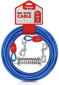 lot 3507 image: Petbobi Dog Tie-Out Cable 30ft -Heavy Duty Dog Lead Up to 120 lbs, Outdoor Leash Metal Cable with Shock Spring 360° Swivel Clips, for Yard Camping, Fit Small Medium Large Pets, Blue