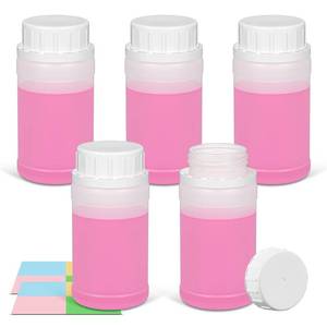 lot 3526 image: UMETASS 5 Pack Small Empty Plastic Bottles for Pills - Travel Medicine Containers with Lids & Labels, Portable Daily Organizer Storage for Vitamins, Medication Essentials