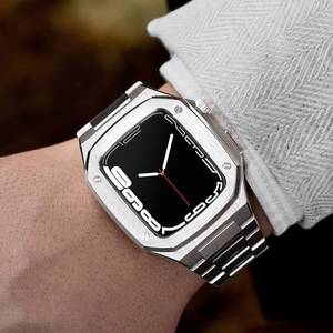 lot 3534 image: 316L Stainless Steel Luxury Rugged Metal Case Band For Apple Watch Band 41mm 44mm 45mm Protective Case Cover for iWatch Series 9 8 7 41mm 45mm and Series 8 7 6 5 4 SE3 SE2 SE 44mm Mod Kit(44MM, silver)
