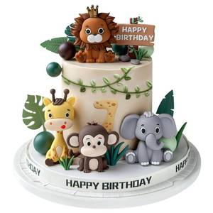 lot 3536 image: 19pcs Safari Animal Cake Topper - Jungle Wild Cake Toppers with Leaves Balls Cake Decorations for Safari Animals Themed Birthday Party Decorations (Safari Animal Style)