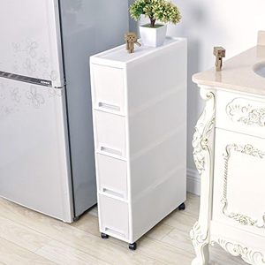 lot 3094 image: Shozafia Narrow Slim Rolling Storage Cart and Organizer, 7.1 inches Kitchen Storage Cabinet Beside Fridge Small Plastic Rolling Shelf with Drawers for Bathroom