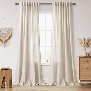 lot 3383 image: Nanspring 102 Inch Long Curtains for Living Room Boho Linen Light Filtering Semi Sheer Curtain Back Tab Eclectic Home Decor Floor to Ceiling Modern Privacy Drapes for Bedroom 52x102, 2 Panels