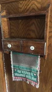 lot 40001 image: Wooden Kitchen Cabinet Accent shelf  with Open Shelving and Drawers