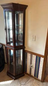 lot 40025 image: Glass Display Curio Cabinet with Cherry Wood Finish