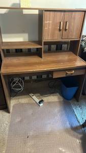 lot 40030 image: Mid Century Modern Computer Desk with Hutch and Storage Cabinet