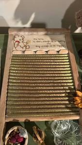 lot 40032 image: Wooden Washboard with Embroidered Teddy Bear Design