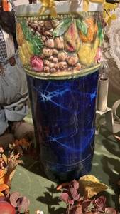 lot 40033 image: Hand-Painted Ceramic Umbrella Stand with Fruit Motif
