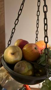 lot 40036 image: Hanging Chain Fruit Basket with Artificial Fruit Display