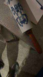 lot 40041 image: Blue and White Ceramic Handle Rolling Pin