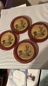 lot 40043 image: Set of 4 Cross Stitch Duck Coasters in Wood Frames