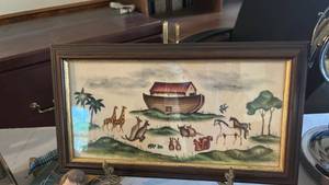lot 40048 image: Noahs Ark Religious Folk Art Painting with Animals