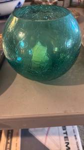 lot 40057 image: Crackle Glass Bowl with Candle and Sisters Are Blossoms Decorative Plate