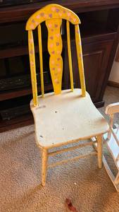 lot 40061 image: Hand Painted Yellow Wooden Chair with Heart Design