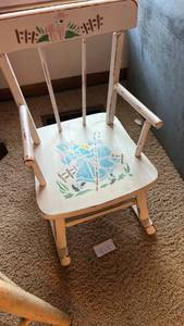 lot 40062 image: Hand-Painted Wooden Childrens Chair with Floral Design