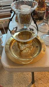 lot 40065 image: Glass Pour Over Coffee Dripper with Gold Rim Plate Stand