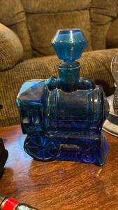 lot 40081 image: Blue Glass Train Engine Decanter with Stopper