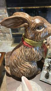 lot 40084 image: Brown Ceramic Rabbit Figure with Decorative Ribbon