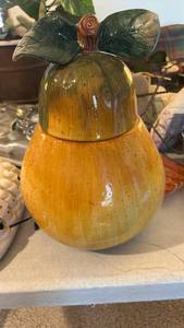 lot 40085 image: Ceramic Pear Shaped Cookie Jar with Lid