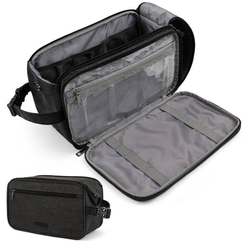 lot 36291 image: Toiletry Bag for Men, Canvas Travel Dopp Kit, Extra Large Water Resistant Hygiene Bag Toiletries Organizer, Shaving Kit Travel Accessories Bag, Black, Extra Large - Retail $20
