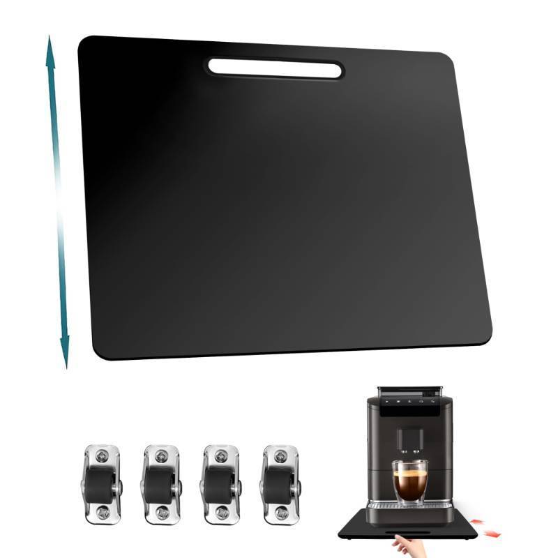 lot 36325 image: Bamboo Appliance Slider, Elegant Sliding Tray for Coffee Maker & Heavy Kitchen Appliances, Rolling Tray with Rubber Wheels, Countertop Mat Pad Slide Easily (11L x13W) - Retail $23