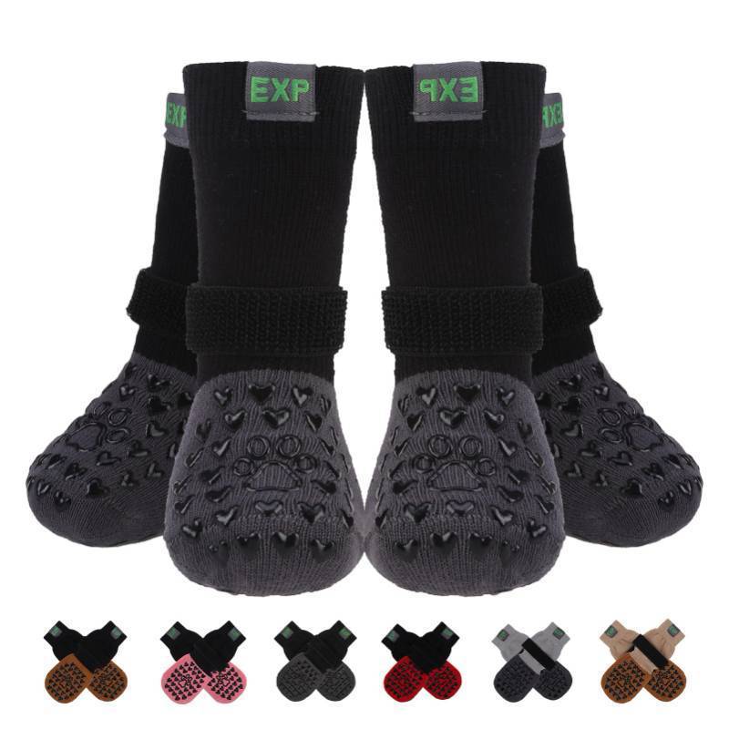 lot 36326 image: Anti Slip Dog Socks to Prevent Licking Paws, Winter Snow Dog Boots & Paw Protectors Booties for Hardwood Floors with Heart Grippers, Dog Shoes for Small Medium Large Senior Dogs Black M - Retail $17