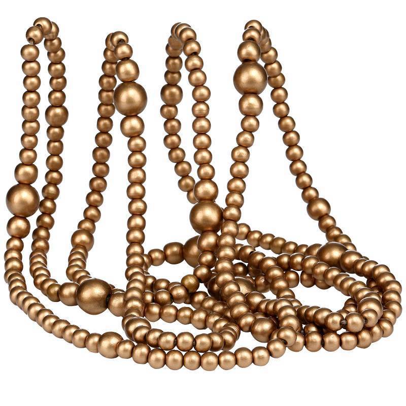 lot 36359 image: 12 Feet Christmas Wooden Beads Garland Round Craft Farmhouse Vintage Wood Bead Garlands for Xmas Decoration Supplies(Gold) - Retail $14
