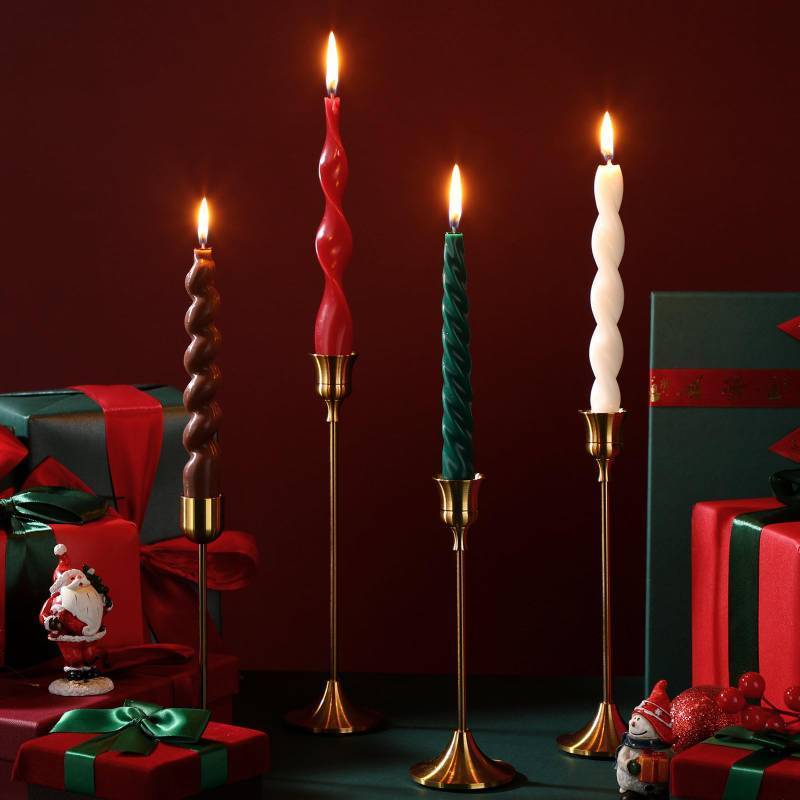 lot 36373 image: 4 Pcs Twisted Taper Candles Wax Unscented Smokeless Spiral Swirl Candlesticks for Wedding Holiday Dinner Party Home Decorations(7.87 Inch, Pure, Christmas Color) - Retail $15