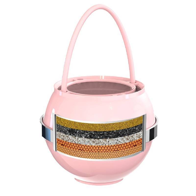 lot 36385 image: Faucet Bath Filter for Tub - Kinder Water Filter for Bathtub, Hard Water Softener to Remove Lead, Chlorine and Fluoride, Improve Skin, Hair and Nails Condition, Pink - Retail $20
