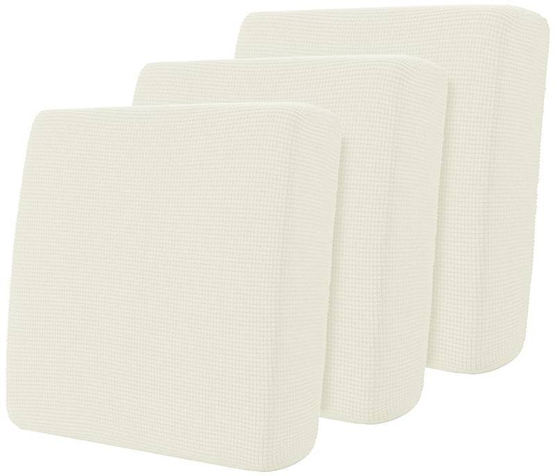 lot 36389 image: Stretch Couch Cushion Covers, 3 Piece Individual Sofa Cushion Slipcovers Jacquard Sofa Seat Slipcover Set, Non-Slip Protector for Cushion (Creamwhite,Small-3PC) - Retail $22
