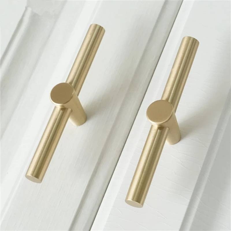 lot 36429 image: Brushed Brass Cabinet Knobs 4Pack Brass T Bar Cabinet Pulls Gold Cabinet Pulls Furniture Cupboard Knobs Hardware - Retail $31
