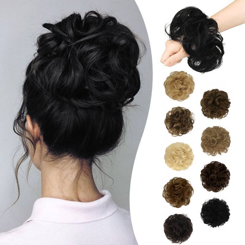 lot 36484 image: Messy Bun Hair Piece Human Hair Messy Rose Hair Buns Hairpiece for Women Real Updo Extension Ponytail (Natural Black) - Retail $22