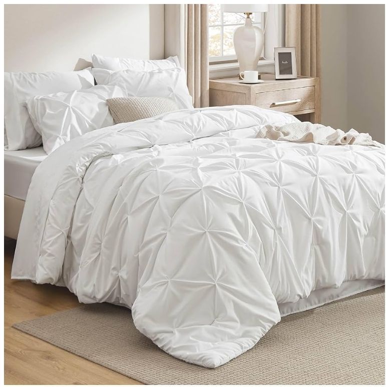lot 35024 image: Bedsure Full Size Comforter, Bed in a Bag White Bed Comforter.