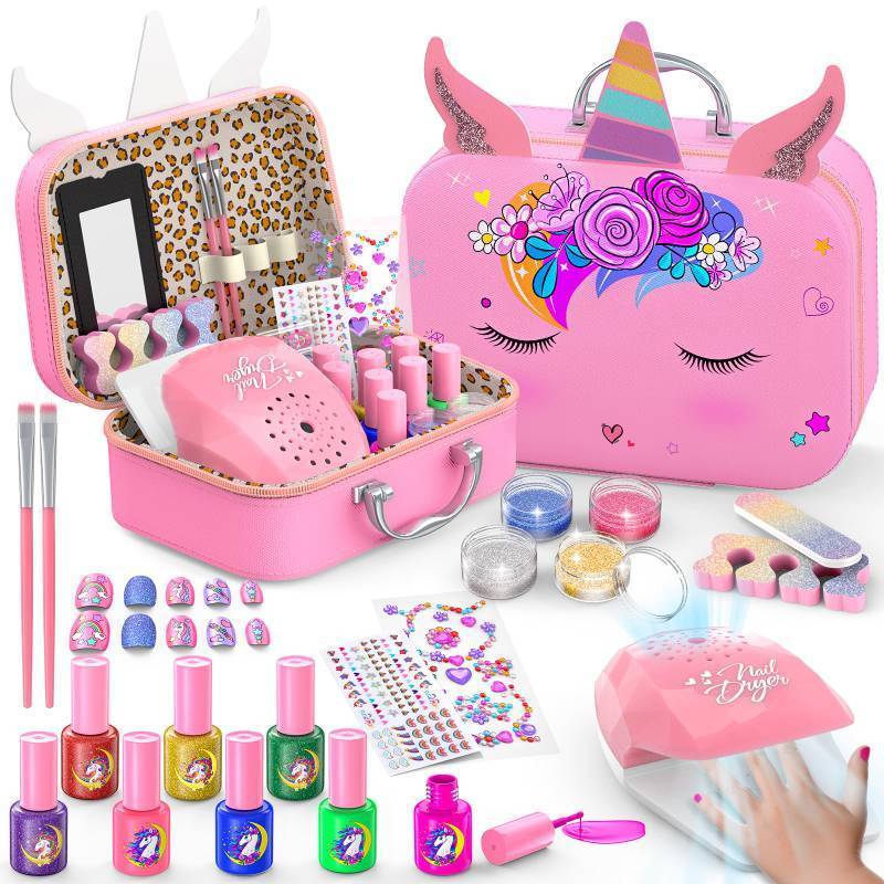 lot 16165 image: Kids Nail Polish Set for Girls, Non-Toxic Quick Dry Nail Art Salon Kit with Nail Dryer and Peelable Nail Polish, Ideal Gift Toys for Girls Age 6-12 - Retail $24