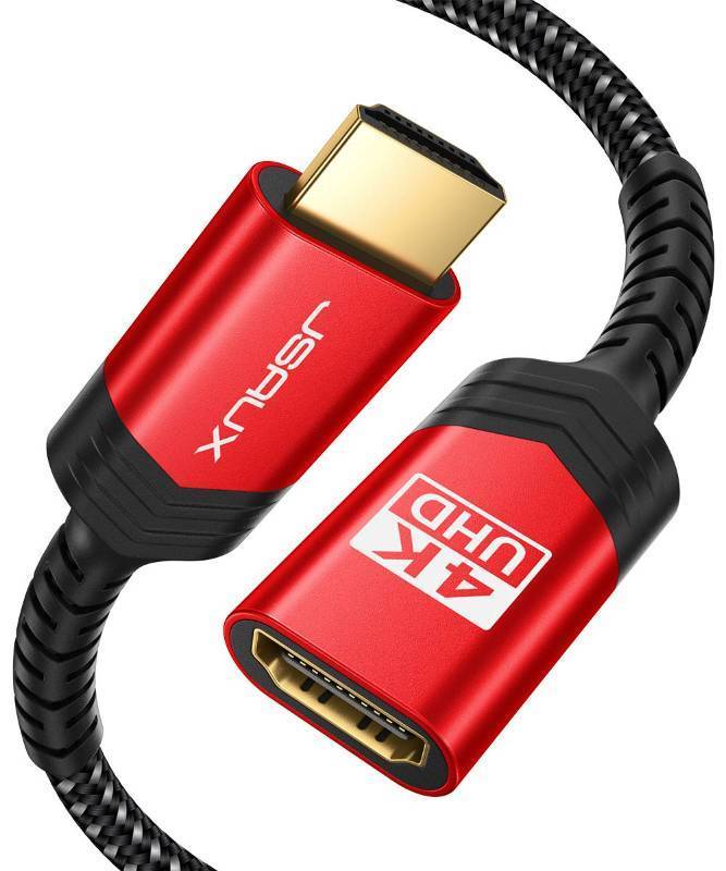 lot 56104 image: HDMI Extension Cable 3.3FT, 4K 60Hz High Speed HDMI Extender Cord Male to Female Adapter Connector (HDR HDCP 2.2), Compatible with Roku TV Streaming Stick, Bluray Player, HDTV, Laptop, PC - Red - Retail $9