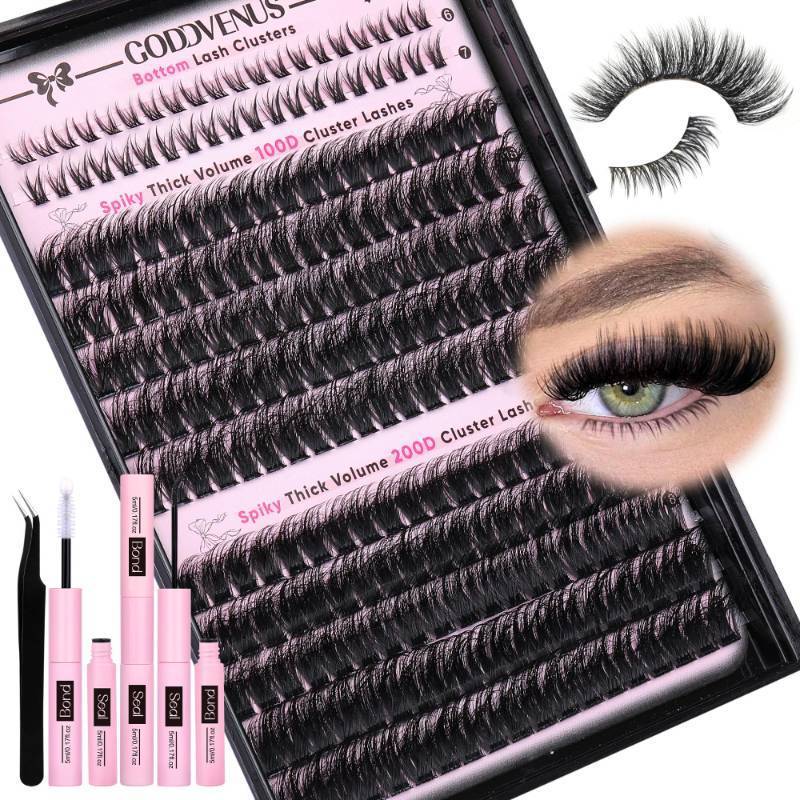 lot 36112 image: Fluffy Eyelash Clusters Kit Waterproof DIY Lashes Extension Kit Wispy Volume D Curl Cluster Eyelash Extensions Kit Mink Individual Lashes Kits with Bottom Eyelashes (Volume 240pcs D Curl) - Retail $15