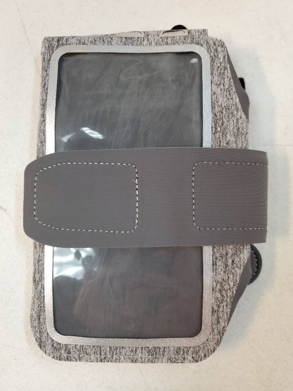 lot 24759 image: Phone Armband Holder with Key Holder and Card Slot for Phone Upto 6.2 inch, iPhone 16e1615 Pro1514 Pro1413 Pro13, Galaxy S23S22, Pixel 8a, Water Resistant, Adjustable Band (Grey) - Retail $10