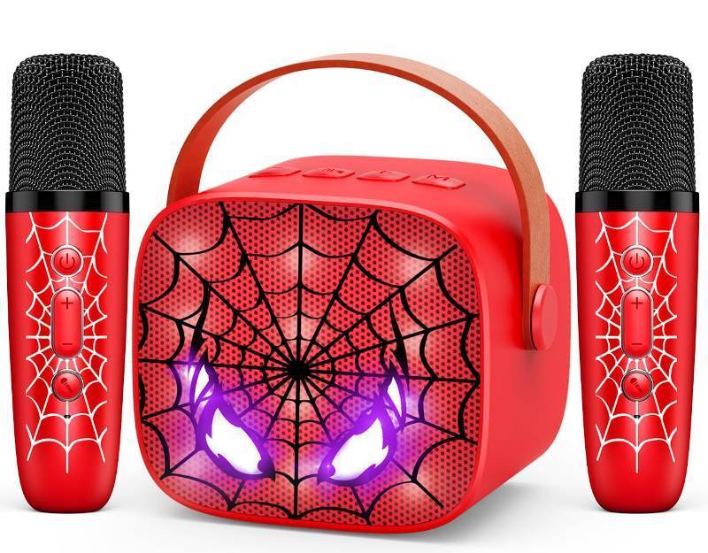 lot 45384 image: Karaoke Machine Toys Gifts Kids Toys Easter Birthday Gifts for 4 5 6 7 8 9 Years Old Girl Boy Basket Stuffers LED Portable Bluetooth Speaker with 2 Wireless Microphone Girl Gift Age 3-12 - Retail $24