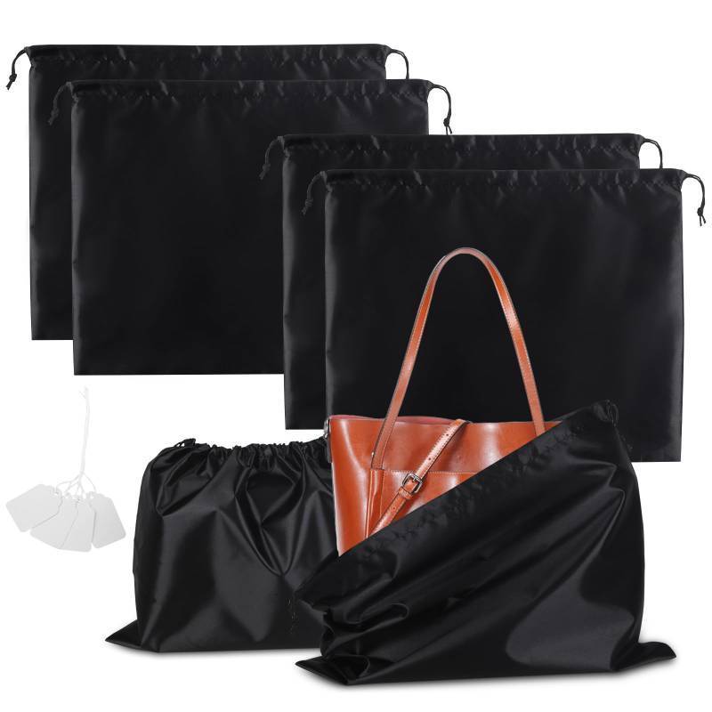 lot 56239 image: 4 Pack Dust Bags for Handbags, Dust Cover for Purses Cloth Shoes, Silk Large & Middle Daily Travel Storage Pouch Dustproof Drawstring Bag (Black, 2 PCS, 24 x 20, 2 PCS, 19.5 x 16) - Retail $10